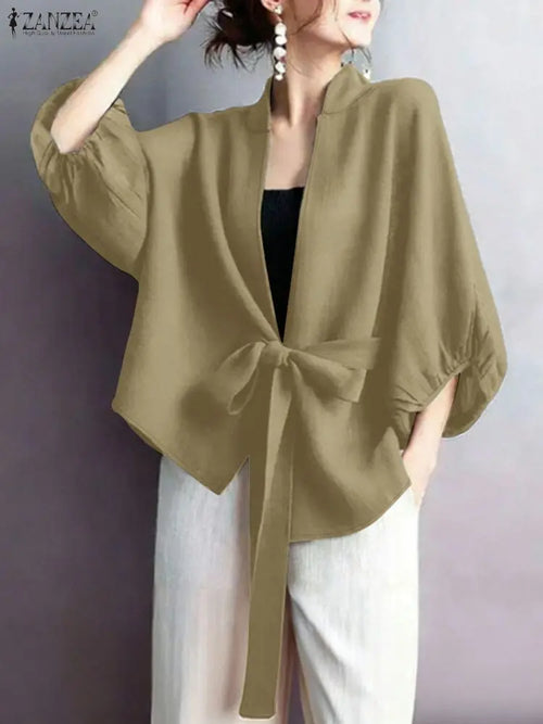 2025 ZANZEA Elegant V Neck Lantern Sleeve Cardigan Shirt Autumn Women