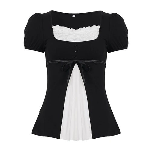 [RUOKE] Casual Y2K Contrast Color Top Women Spring Summer Square Neck