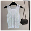 Crystal Beading Shiny Tanks Party Club Sexy Hollow Out Diamonds
