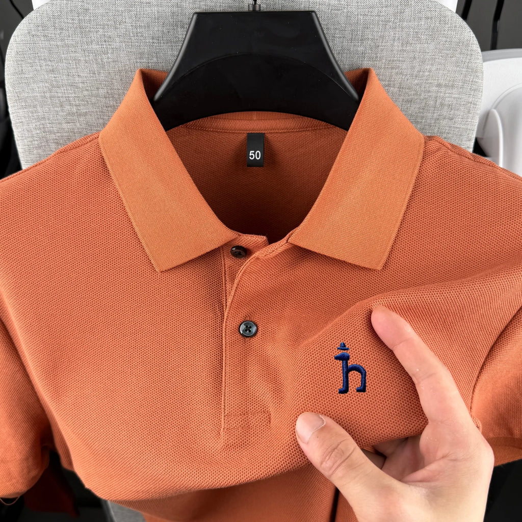 100% pure cotton high-end brand men's short sleeved polo shirt summer