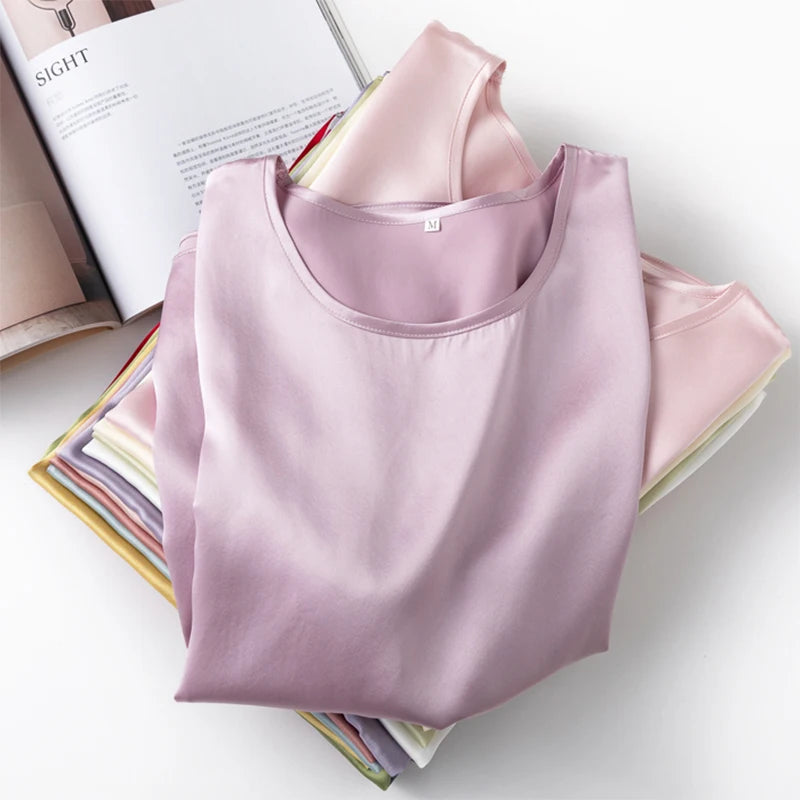 100% Mulberry Silk 19 Momme Charmeuse Silk Women Tank Top T-shirt