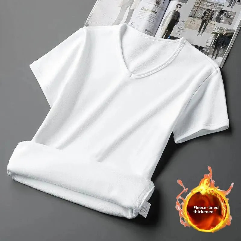 Men's Velvet Short Sleeve V-neck  T-shirt Base Shirt Autumn/Winter
