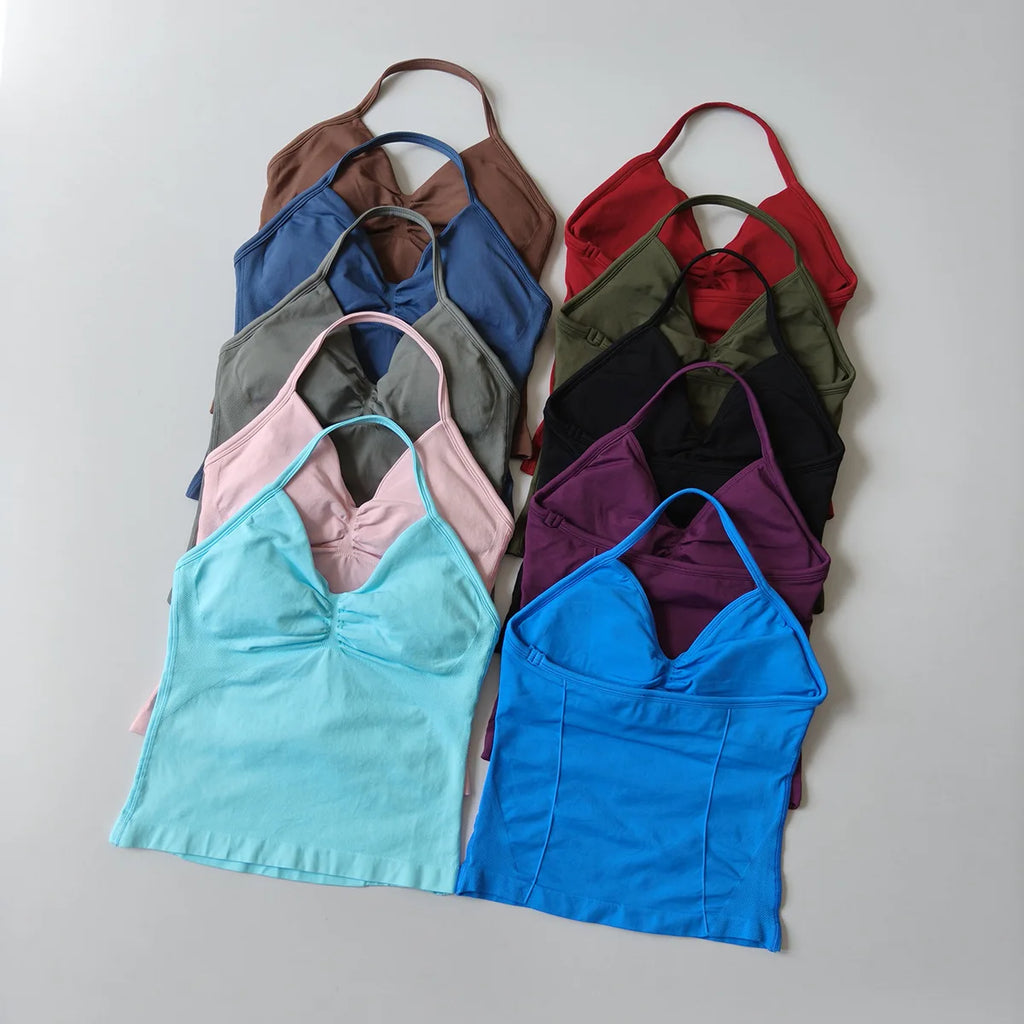 NO LOGO Women's Longline Strappy Backless Gym Top Scrunch Workout Open