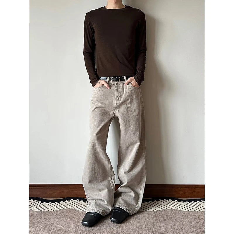 KEQI Men's khaki Y2k Baggy Jeans Vintage Harajuku Grunge High Waist