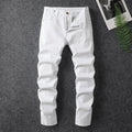 Four season men's fashionable white casual stretch straight leg jeans