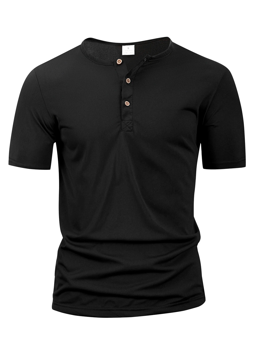 Summer Men Henley Collar T-shirts Button Slim Casual Male Solid Color