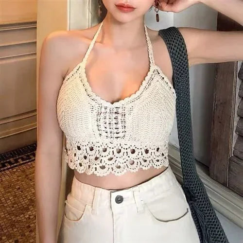 2024 Crop Tops Retro Wild Hollow Perspective Tassel Sexy Spaghetti