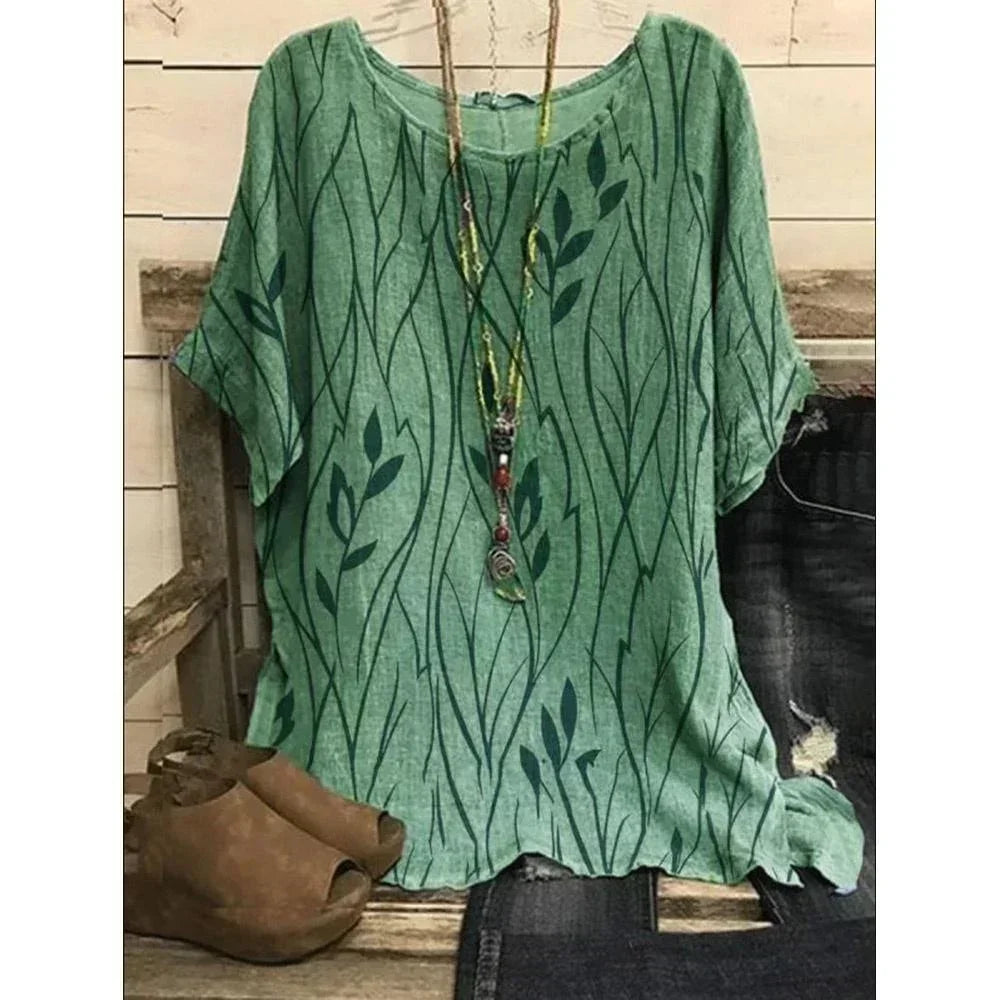 Women Plus Size 1XL-8XL Casual Loose Top Shirts Leaves Print Blouse