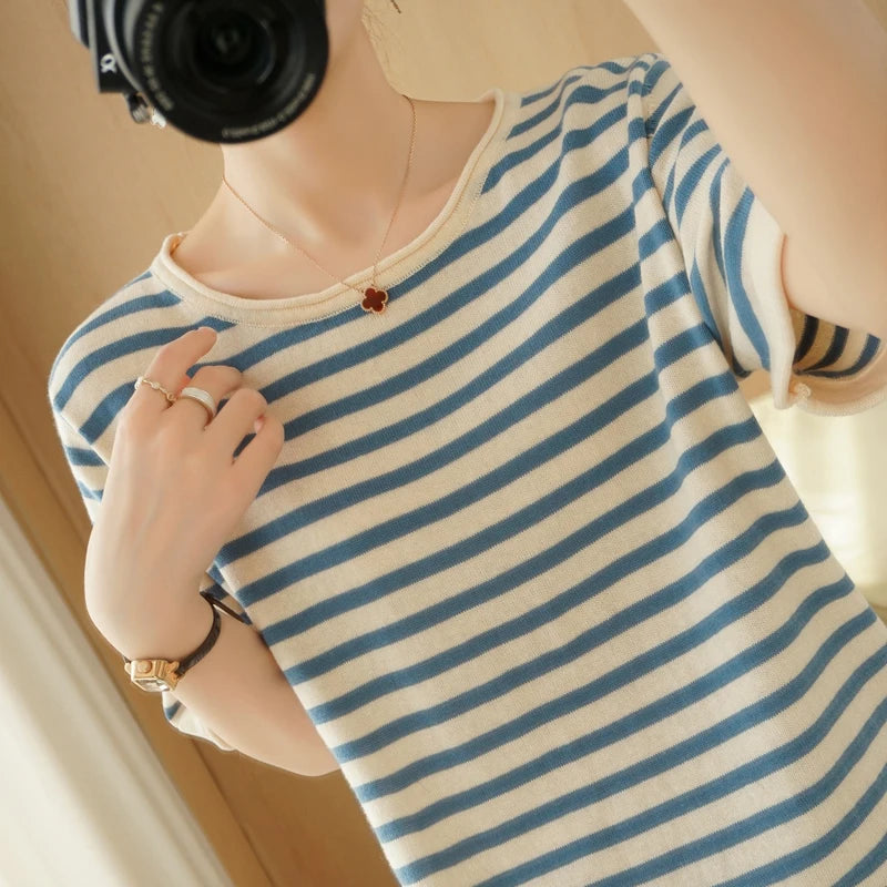 Pure Cotton Round Neck T Shirt For Women Summer Korean Style Loose