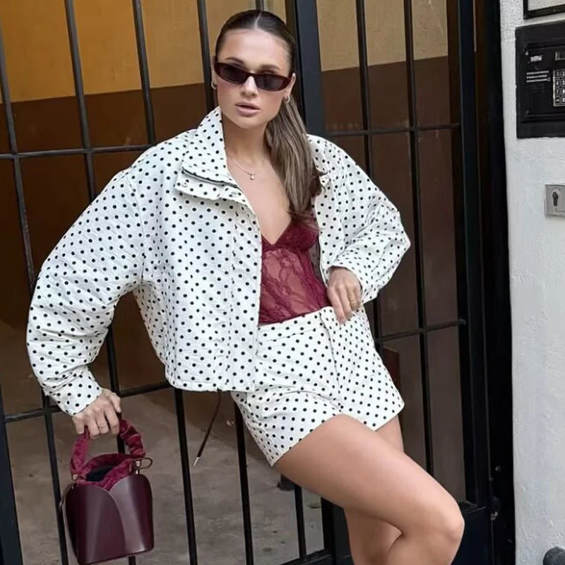 HXAO Polka Dot Bomber Jacket Women's Jackets Demi-Season Oversized