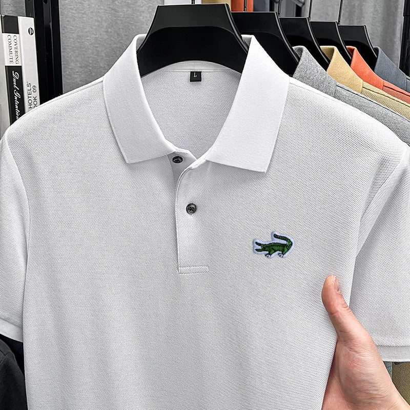 100% Cotton High-End Men New Short-Sleeved Polo Shirt Lapel Button