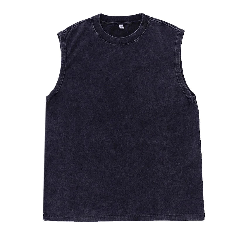 Men's Vest Vintage Washed tee 100% Cotton Tank Tops Summer Casual