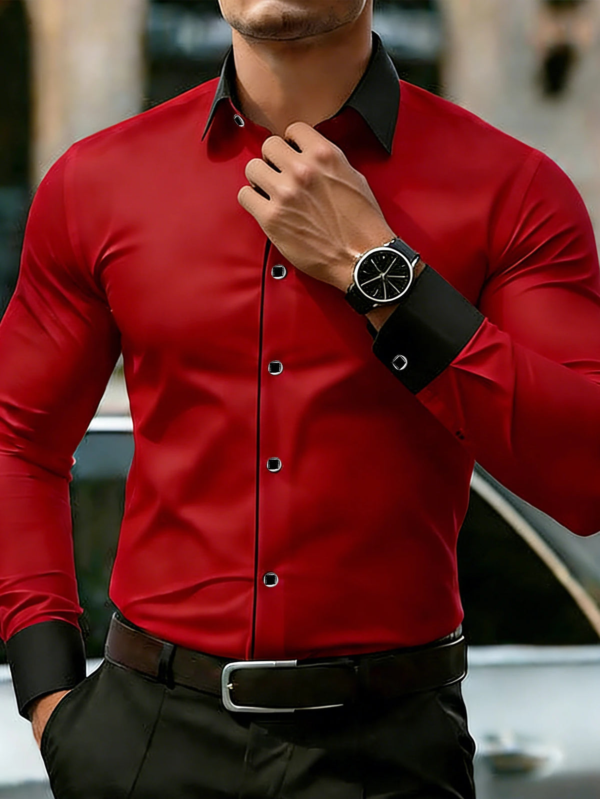 FGKKS Men Tuxedo Shirt Brand New Western Luxury Long Sleeve Smart