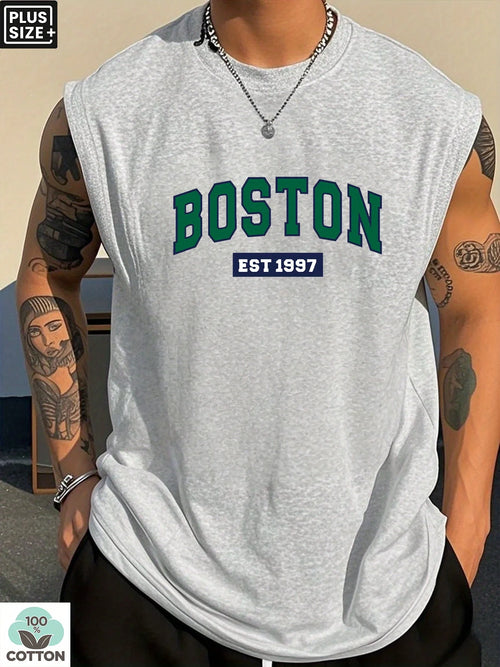 100 Cotton Men's Summer Fashion Casual Sports Loose Boston Est 1997