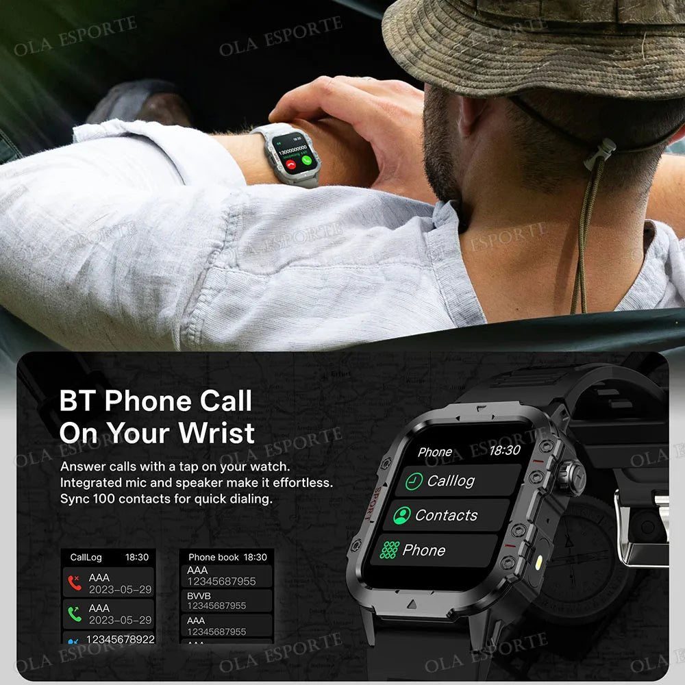 2025 New Military Smart Watch Men IP67 3ATM Waterproof Outdoor Sports
