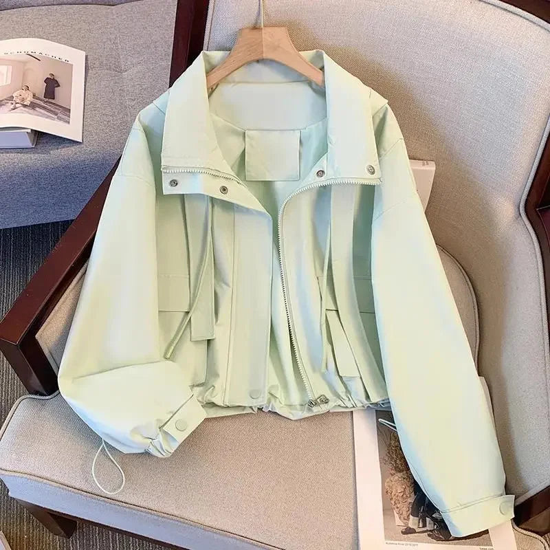 2025 New Spring Autumn Coat Women Cropped Hooded Jacket Casual Thin