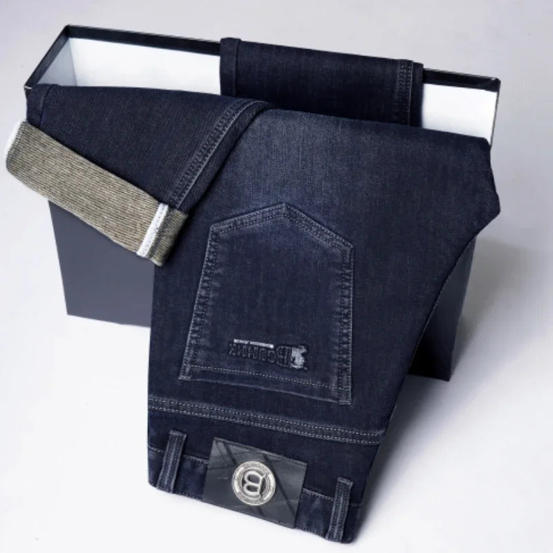 Autumn Winter Men's High-quality Slim Straight-leg Jeans Light