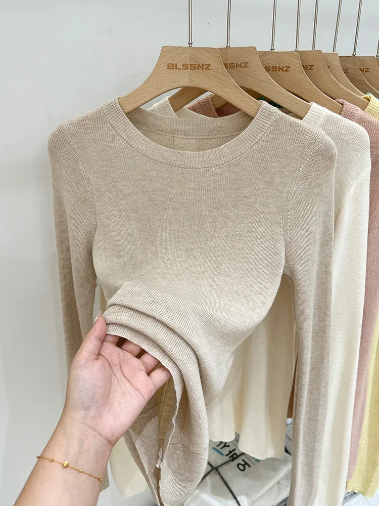 Spring  Basic O-Neck Slim T-Shirt Women Solid Multi Color All-Match