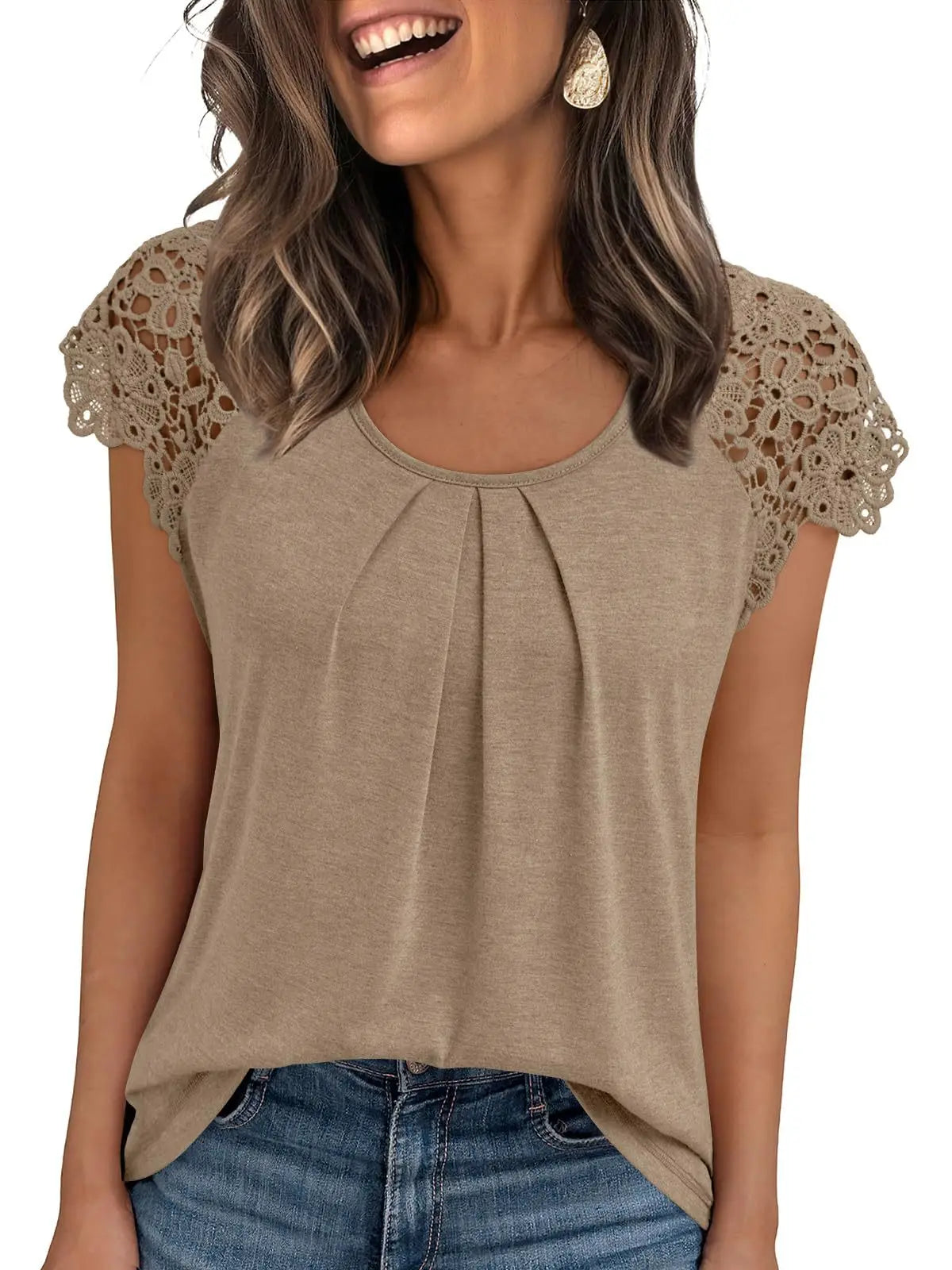 Summer Women Shirts Elegant Hollow Out Lace Short Sleeve O-neck Casual