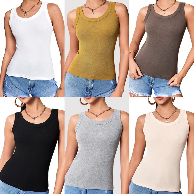 1/3 Pcs Ladies Solid \ Suspender Vest Sexy Round Neck Sleeveless