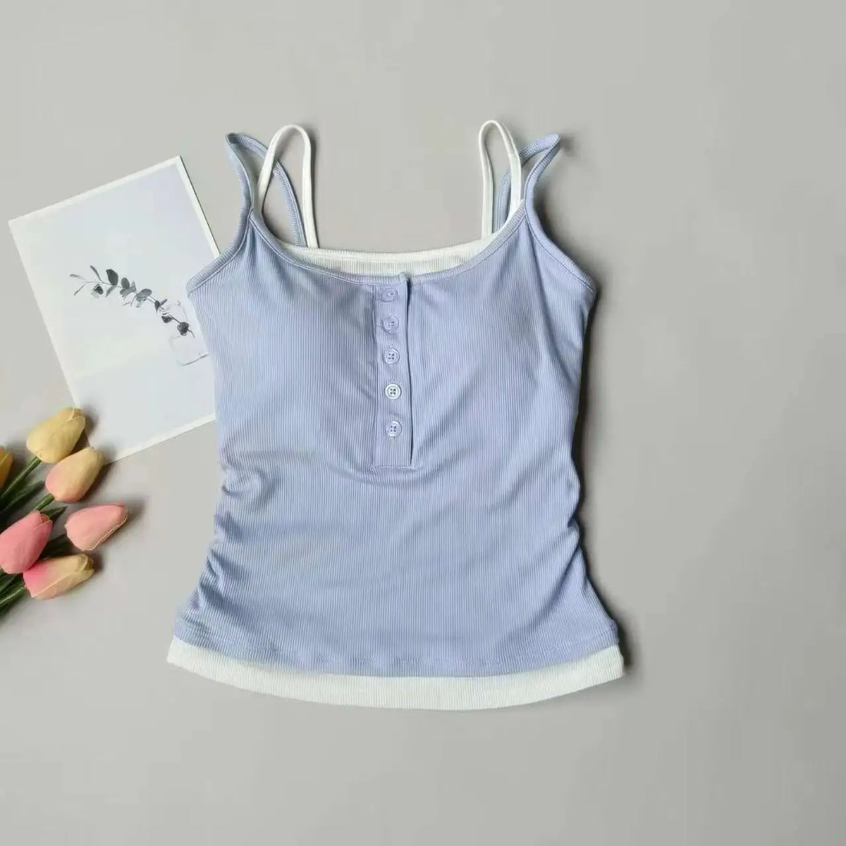 Yoga Tank Top, One-piece Mock Two-piece Sports Tank Top With Push-up