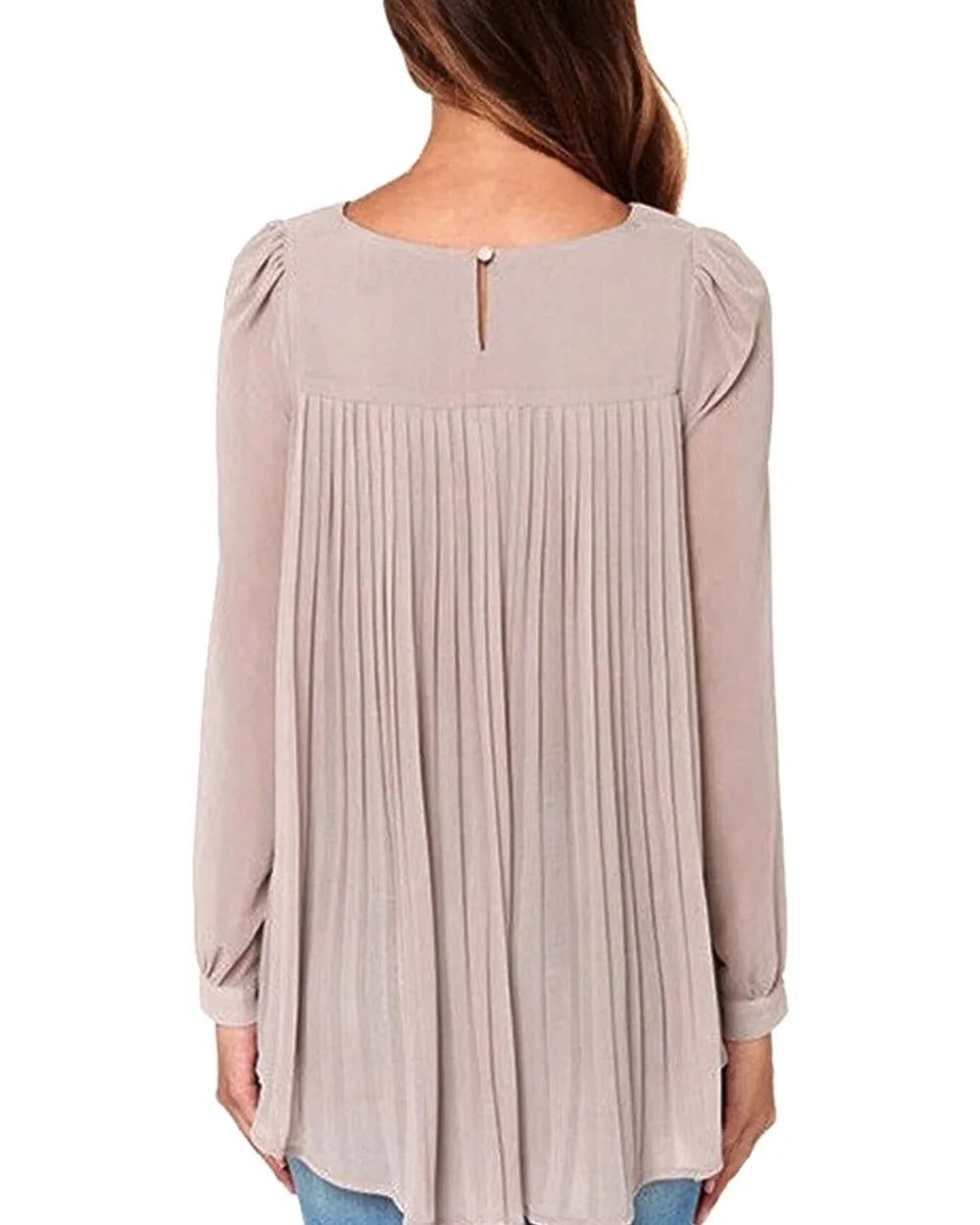 Women Sexy Casual Loose Chiffon Blouse Long Sleeve Solid Crimp Shirts