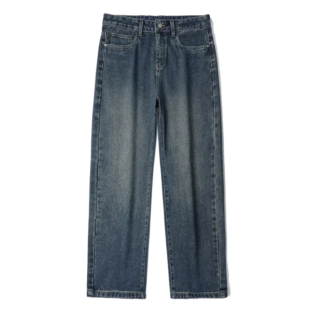 American Men's Y2K Retro Blue Denim Jeans Autumn Spring Relaxed Fit