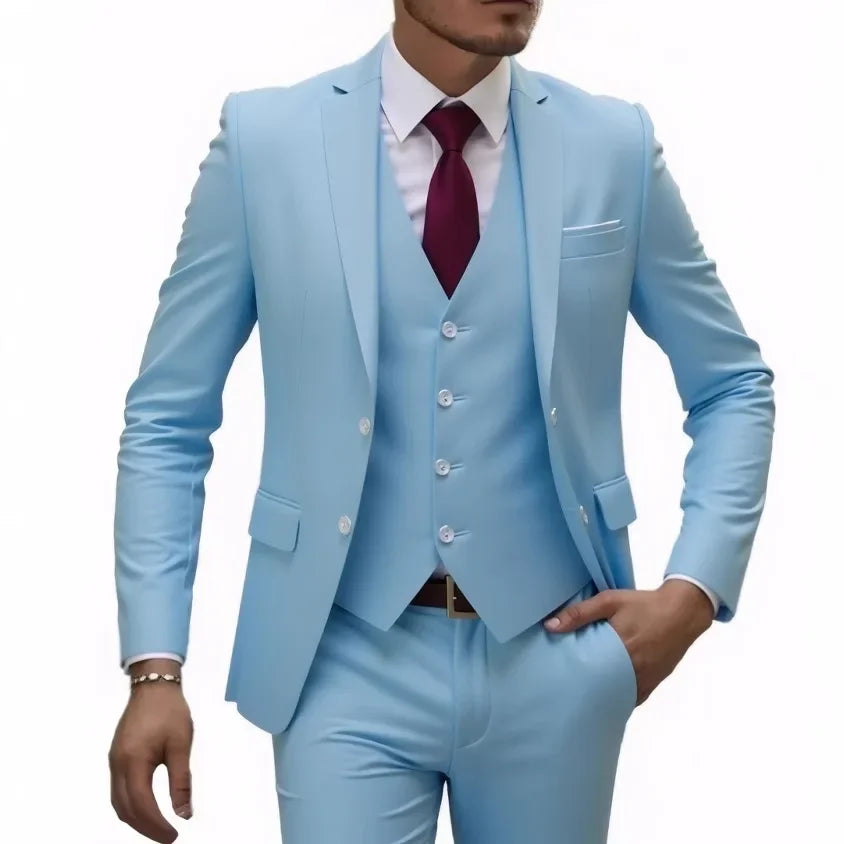 13 Color Basic Style Men's Casual Solid Color 3 Pieces Suits / Male