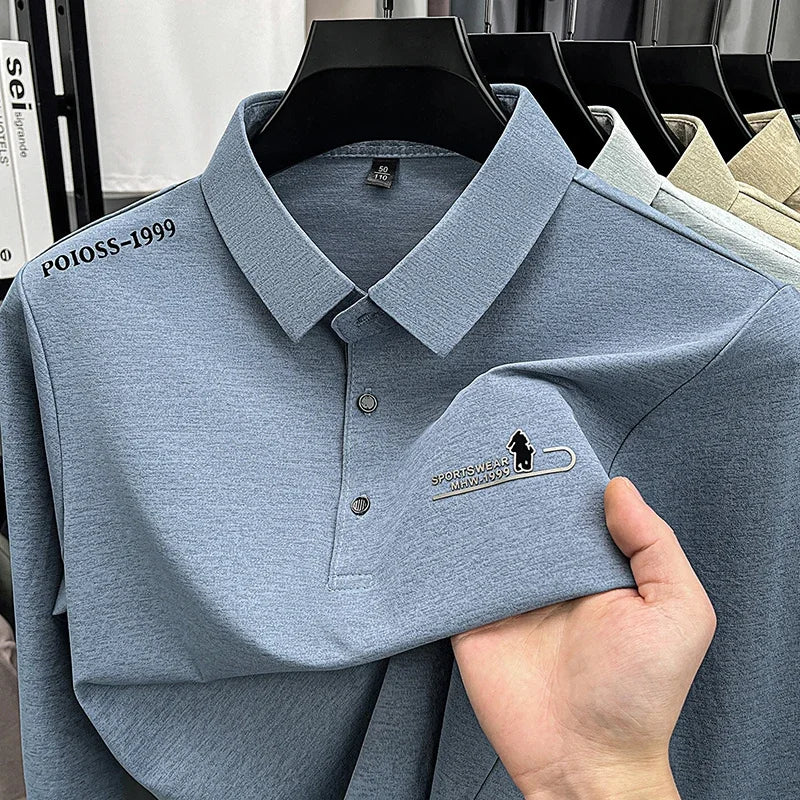 Mens Long Sleeve Polo Shirt Casual Business Tops Embroidery Turndown