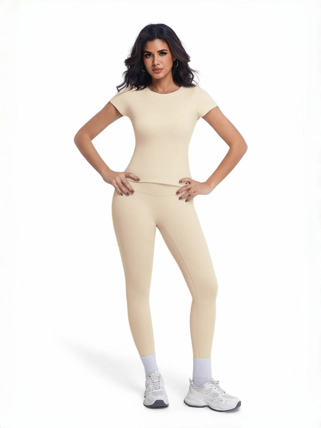 Women's 2 Piece Workout Set, Ultra-Soft Short Sleeve T-Shirt & High