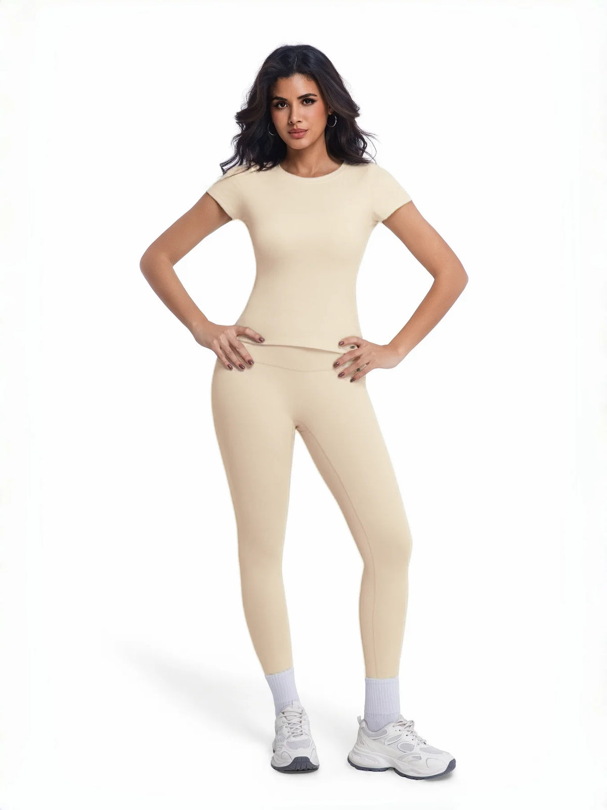 Women's 2 Piece Workout Set, Ultra-Soft Short Sleeve T-Shirt & High