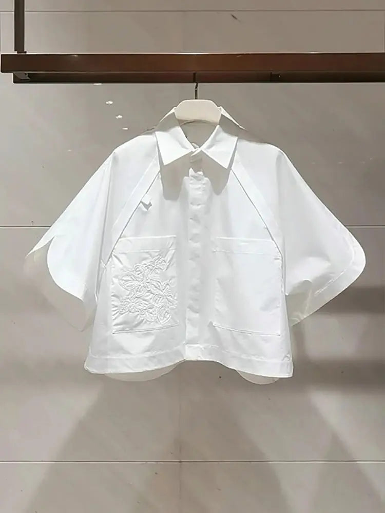 2025 Summer Short Blouses Half Sleeve Embroidered Short  Sleeve Top