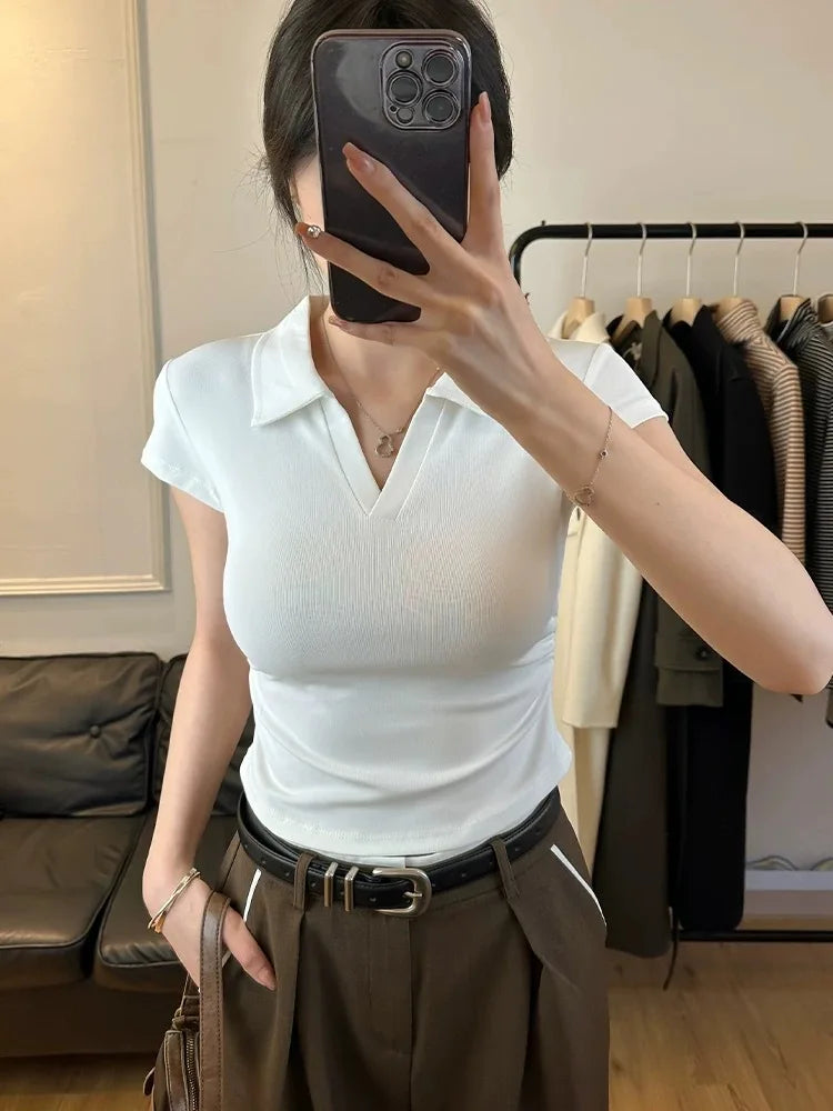 Cotton Summer Sexy Women's T Shirt Skinny Slim Basic Solid Crop Top