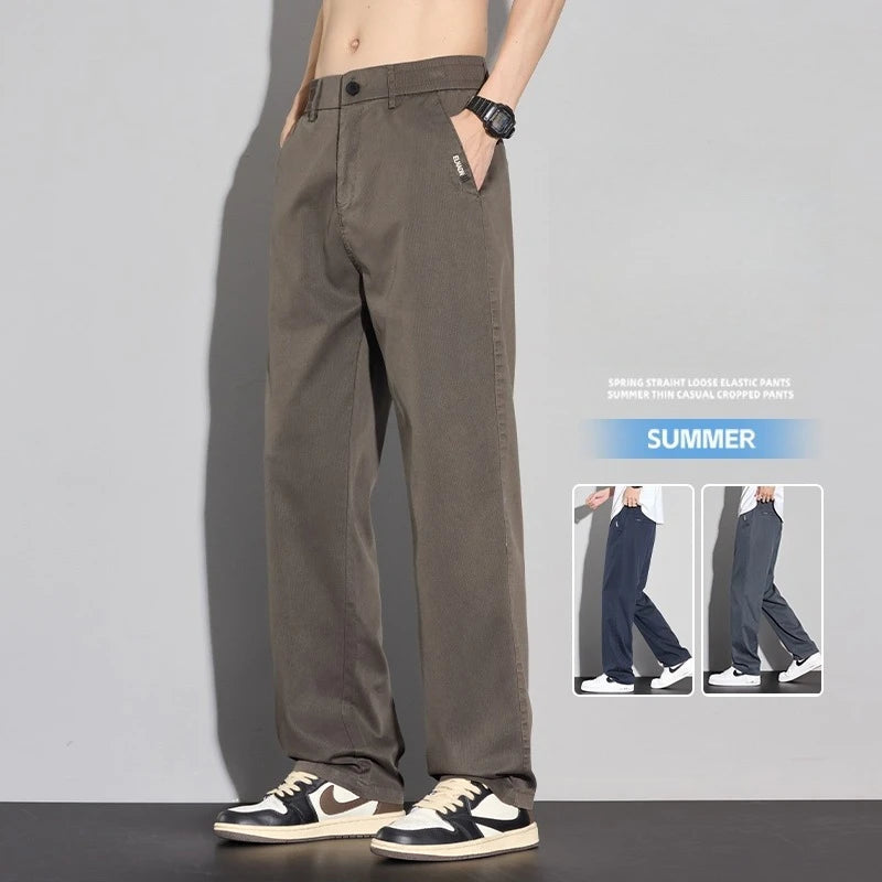 Summer Men's Jeans Elastic Waist Loose Straight Pants Casual fashion