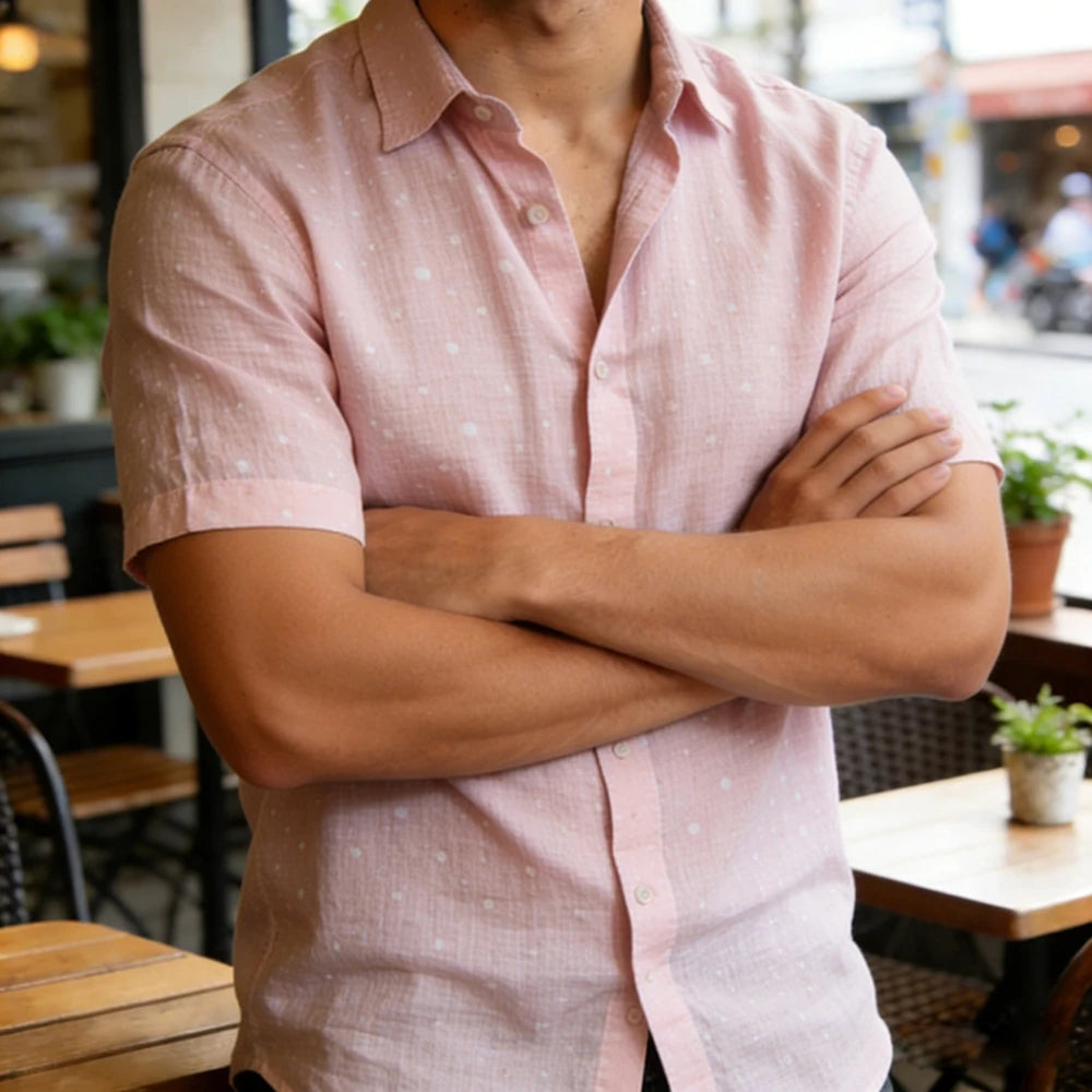 Men Summer Cool Short-Sleeved Shirt Simple Retro Striped 3D Printed