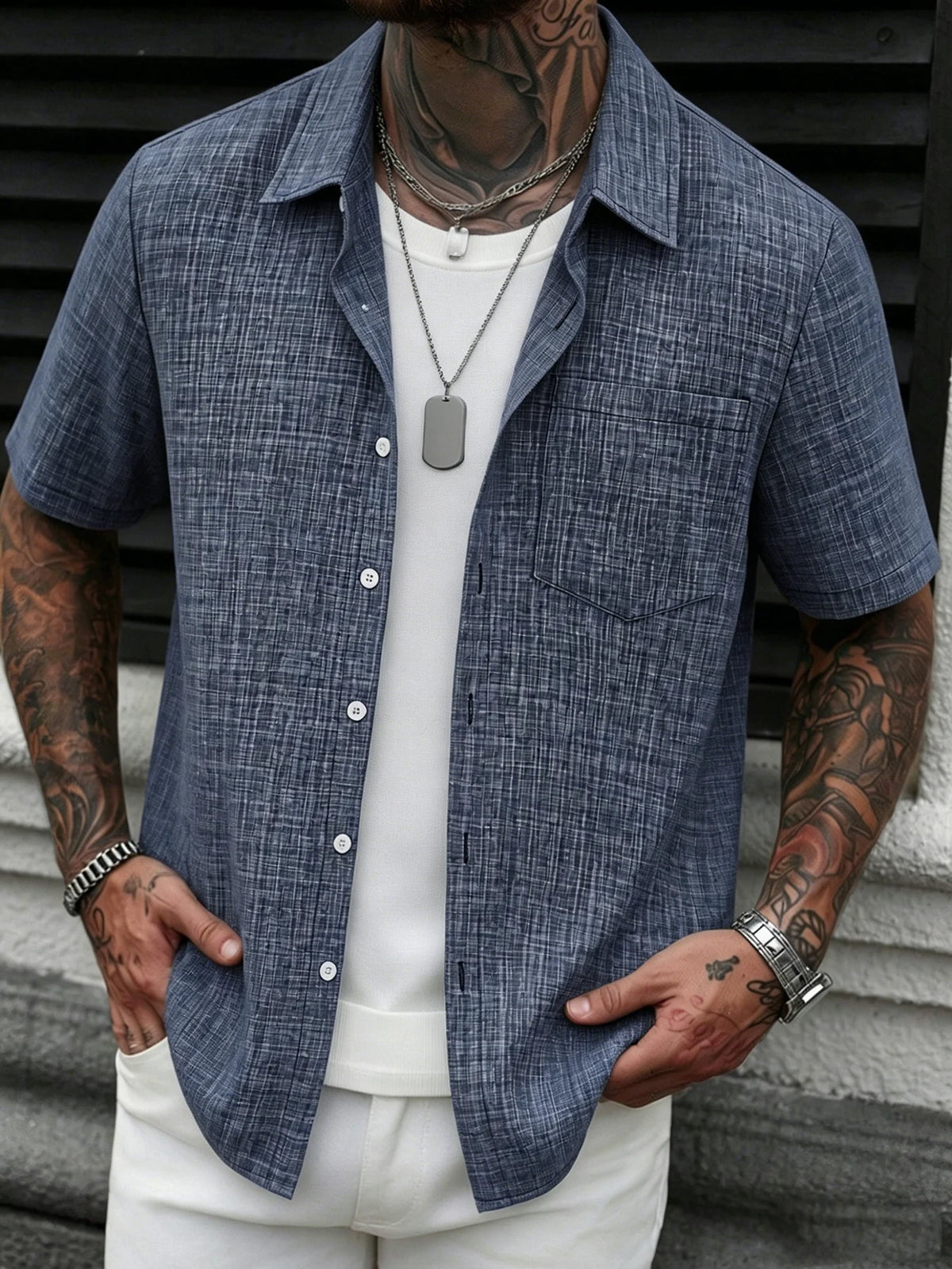Men's Casual Linen Short Sleeve Shirts Drip Outfits Man Outfit Set