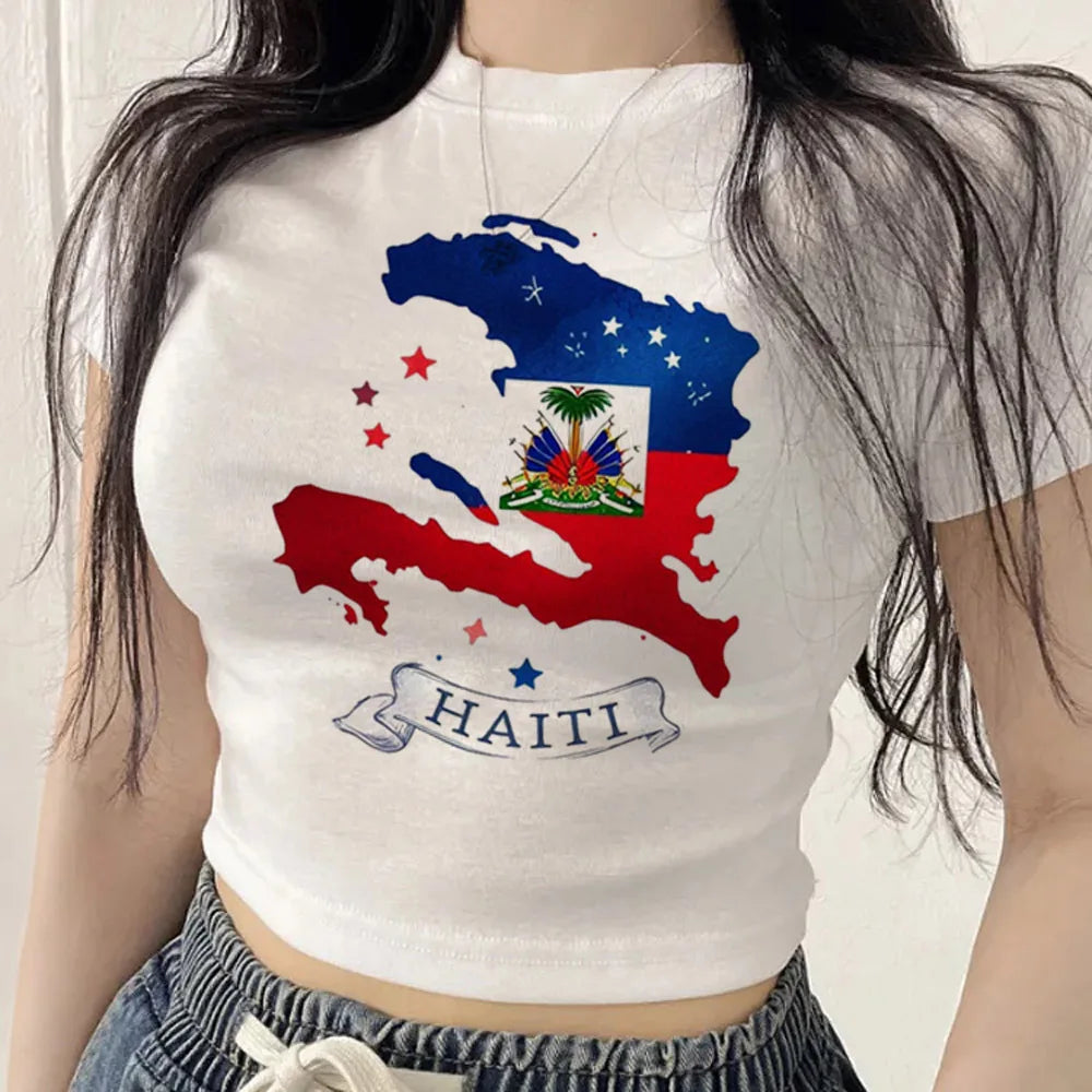 Haiti crop top teen meme cheap korean fashion emo 2000s t-shirt