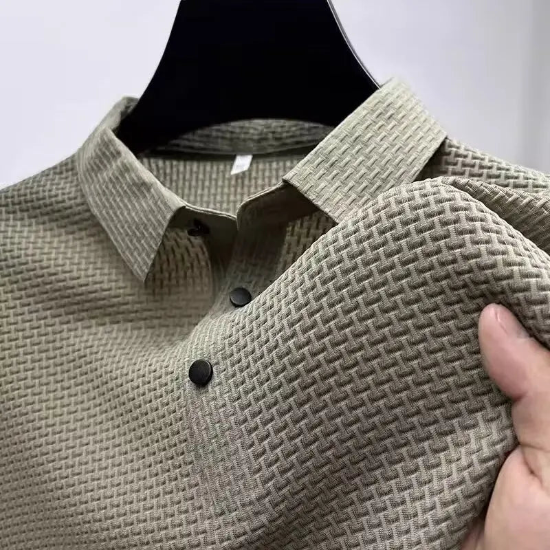 Summer New Men's Lop-up Hollow Short-sleeved Polo Tee Shirt Ice Silk