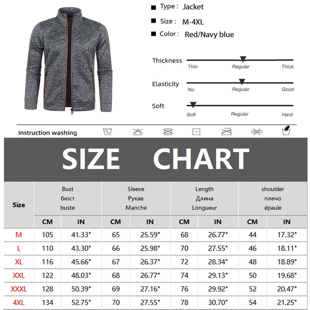 Men Zipper Jackets Standing Collar Sweatshirt Outdoor Streetwear