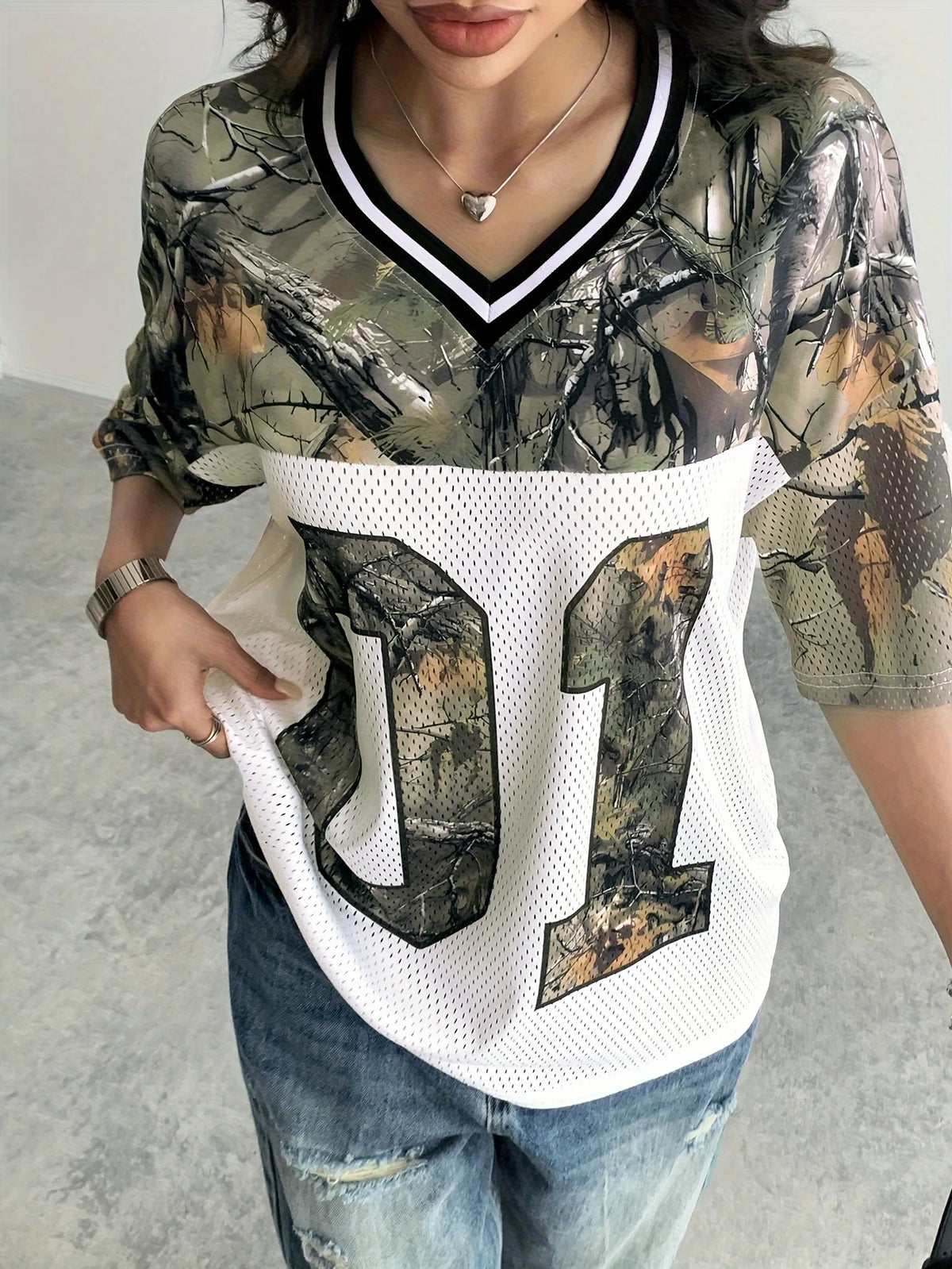 Summer Women's V-Neck Camouflage Letter Print Sport Quick-Drying