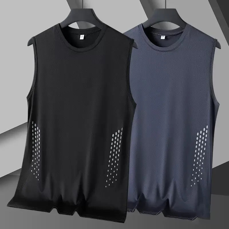 Summer Mesh Men Vest Sleeveless Printed Round Neck Ice Silk Basketball