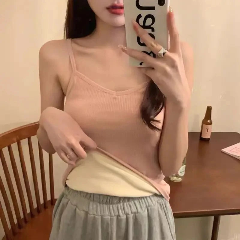 T-shirt Sleeveless Tops Women Winter Warm Underwear Solid Color