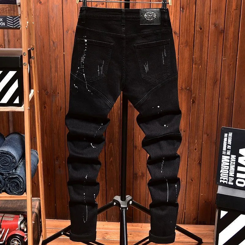 2024 Spring and Autumn New Fashion Trend Retro Ripped Black Stretch
