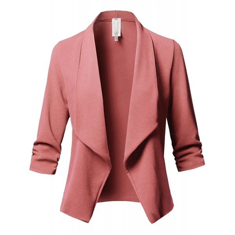 Women Solid Folds PU Leather Button Turn Down Collar Bodycon Working