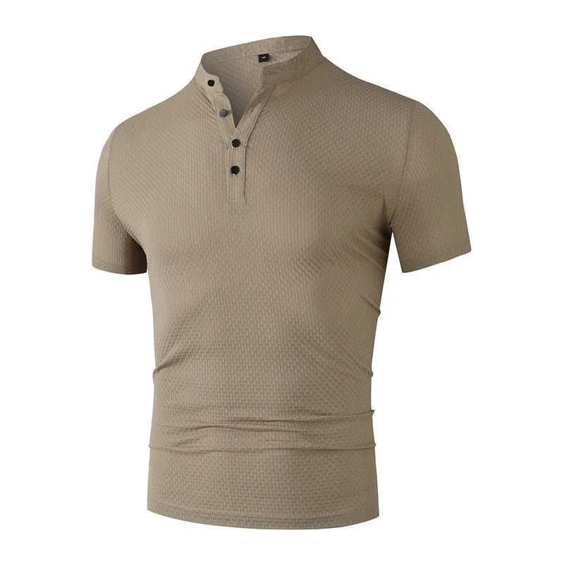 New Men's Business Casual Short Sleeved Bone Flower Solid Color POLO