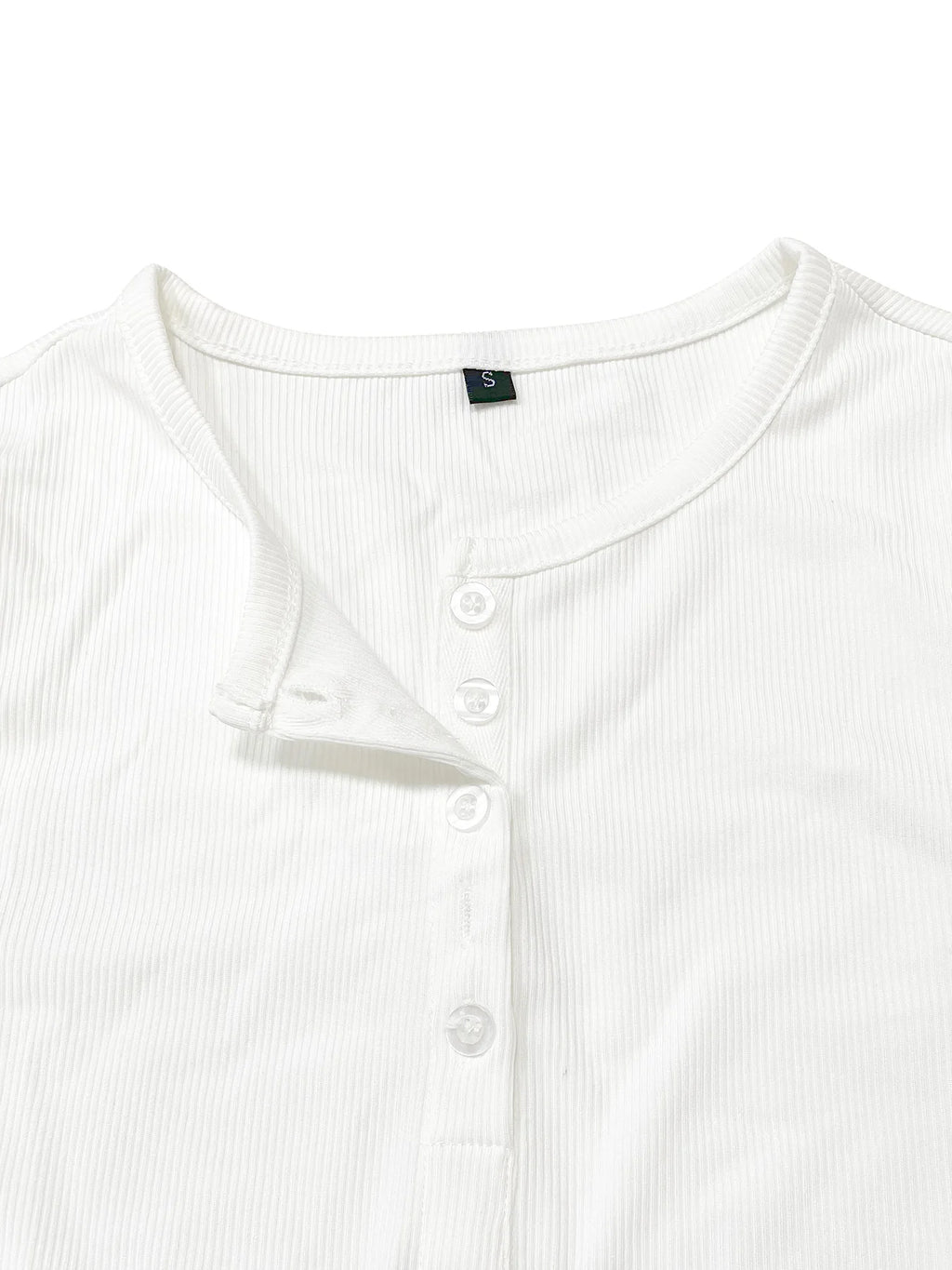 Women's Plain Half Button Front Ribbed Tee, Fashion Top, Casual Fit