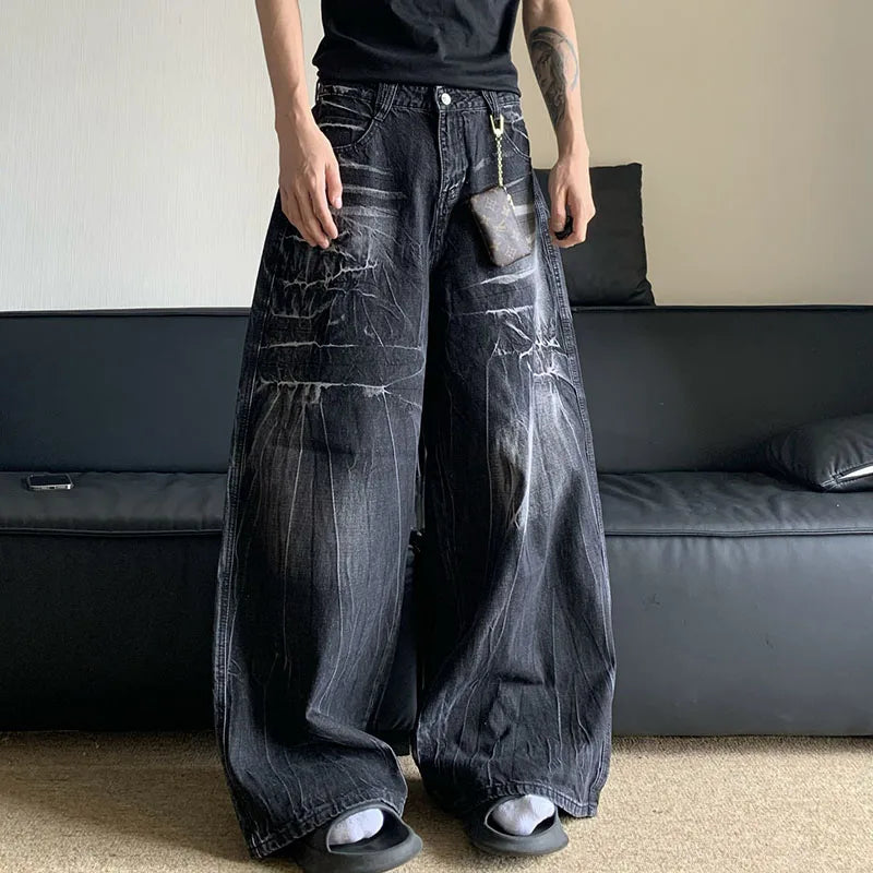 Autumn Winter Korean Vintage Jeans Lightning Pattern Design Men'S