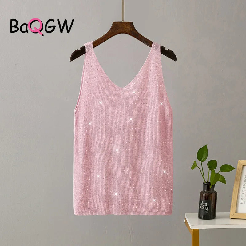 15 Colors Sequined Patchwork Women Sleeveless Bright Tank Tops Sexy