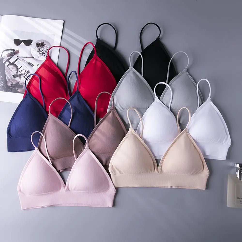 Breathable Boneless Triangle Cup Seamless Sports Bra Deep V  Bralettes