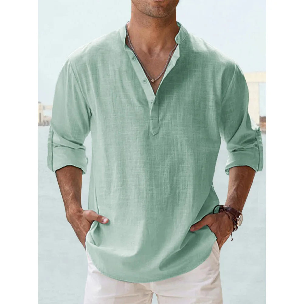 New Cotton Linen Shirts for Men Casual Shirts Lightweight Long Sleeve